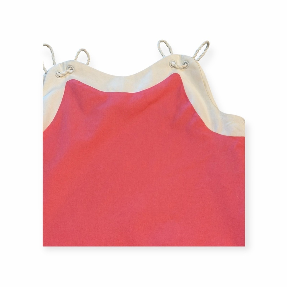 AUREUM pink white Linen Blend Sleeveless Top Scalloped Hem Rope Straps Medium - Picture 8 of 8